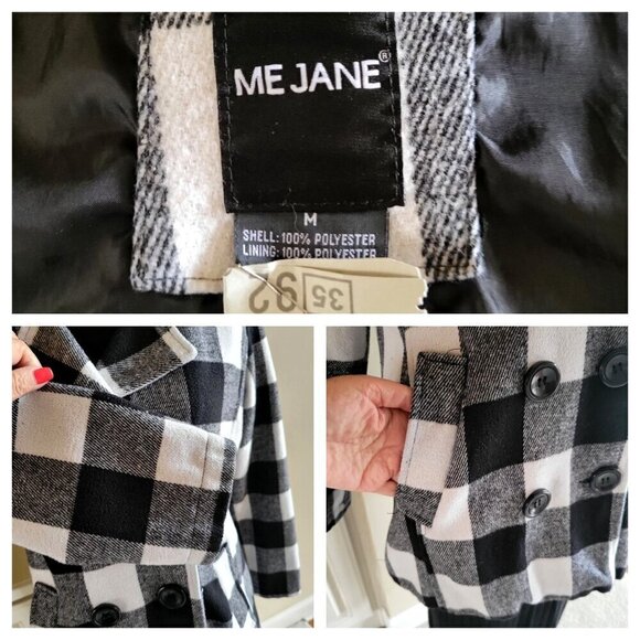 Black & White Plaid Double-Breasted Peacoat Jacket By Me Jane M - Picture 7 of 7
